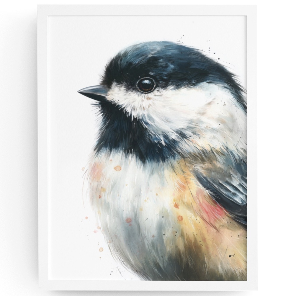 Watercolor Chickadee Bird Portrait Wall Art Print, Unframed - Charming Nature